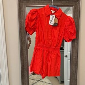 Main Strip Vibrant Red Collared Top